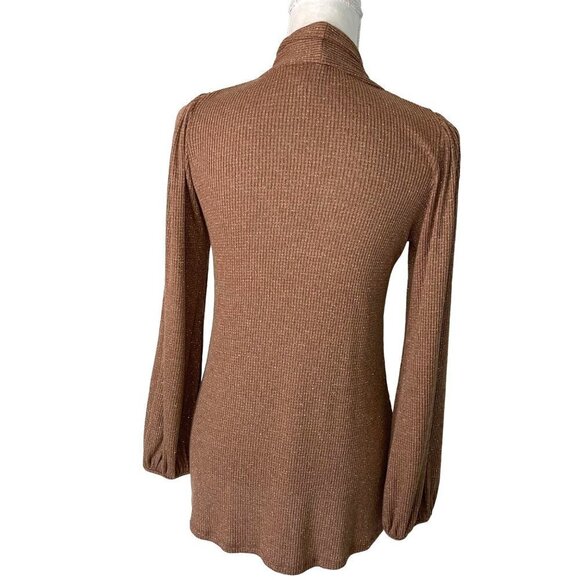Rachel Pally Womens Blouse Brown Size Small S Lurex Knit Tie Front Top Viscose - Picture 2 of 12